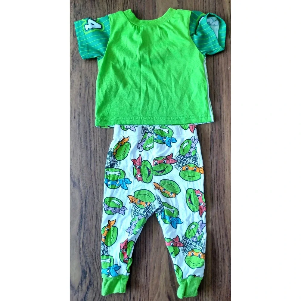 Nickelodeon TMNT Pajama Set Infants 12M Green Baseball Jersey PJs 2-Piece Set